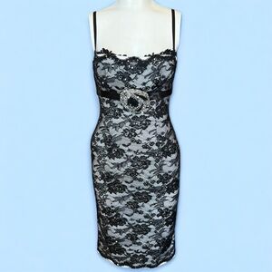 Mandalay Y2K White and Black Floral Lace Embellished Dress